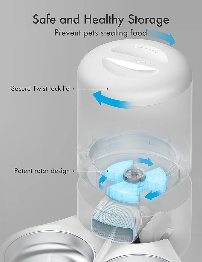 PETLIBRO Automatic Cat Food Dispenser for 2 Pets 5L Auto Dog Feeder Dry Food Dispenser with Splitter &amp; 2 Stainless Bowls, 10s Meal Call and Timer Setting 50 Portions 6 Meals Per Day, Dual Tray Feeder