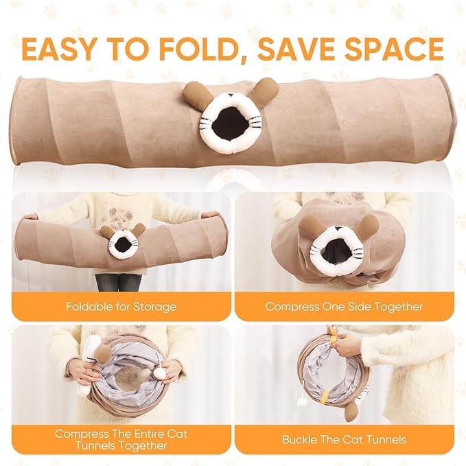 Collapsible Cat Tunnel Straight Tube for Indoor Cats &amp; Kittens Large Foldable Play Cave Toy with Hanging Ball &amp; Peek Hole,Ideal for Rabbits, Ferrets, Puppies &amp; Small Pets
