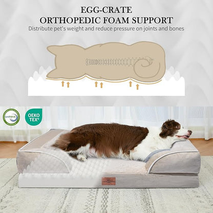 Comfort Expression Large Dog Beds Waterproof Orthopedic Foam Dog Sofa Beds Comfy Pet Bed with Washable Removable Cover &amp; Non-Slip Bottom(Large,Beige)
