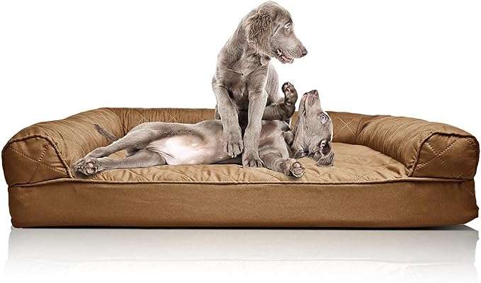 Furhaven Orthopedic Dog Bed for Large Dogs w/ Removable Bolsters &amp; Washable Cover, For Dogs Up to 95 lbs - Quilted Sofa - Toasted Brown, Jumbo/XL
