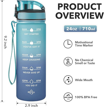 Enerbone Water Bottle, Leakproof BPA &amp; Toxic Free, Motivational Water Bottle with Times to Drink and Straw, Fitness Sports Water Bottle with Strap for Office, Gym, Outdoor Sports