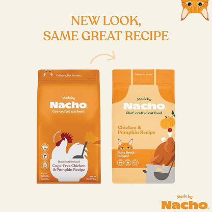 Made by Nacho Dry Cat Kibble 2lb Bag, High Protein and Grain-Friendly Premium Cat Food, Cage-Free Chicken &amp; Pumpkin Recipe, Infused with Bone Broth for Hydration, Limited Ingredients, Single Bag