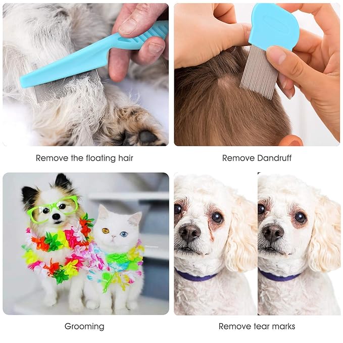Cat &amp; Dog Grooming Set - Fine Tooth Comb for Removing Dandruff Flakes &amp; Hair (Blue)