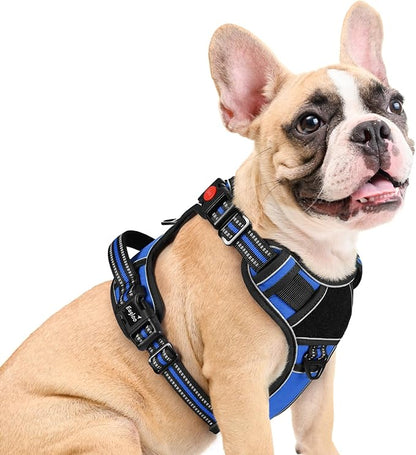 Eagloo Dog Harness Medium Sized, Easy Wearing with 3 Buckles, Adjustable No Pull Pet Harness with 2 Rings for Walking, No Chock Reflective Soft Padded Vest with Control Handle, Blue &amp; Black, M