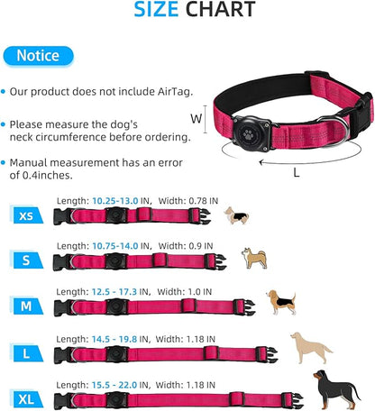 Upgraded AirTag Dog Collar, IP68 Waterproof Air Tag Dog Collar Holder, Reflective, Ultra-Durable, Comfortable Padded, Heavy Duty Dog Collars for Small Medium Large Dogs (M (12.6"-17.1"), Hotpink)