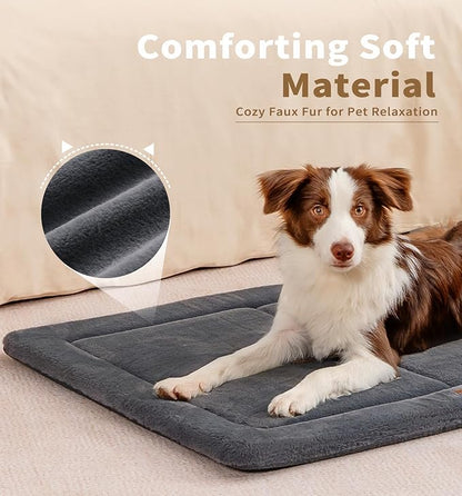 Made4Pets Dog Crate Pad Bed for Medium Dogs, Washable &amp; Reversible, Anti-Slip Kennel Mat for Cozy Sleeping, Soft Fluffy Dog Bed for Indoor &amp; Outdoor Use, 29"x21", Dark Gray