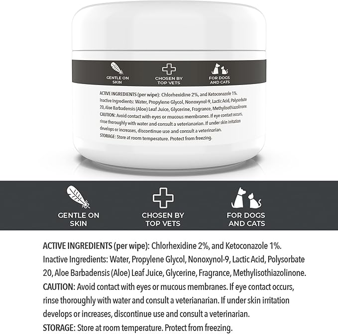 Smiling Paws Pets - Antibacterial &amp; Antifungal Wipes for Dogs &amp; Cats (with Chlorhexidine &amp; Ketoconazole)