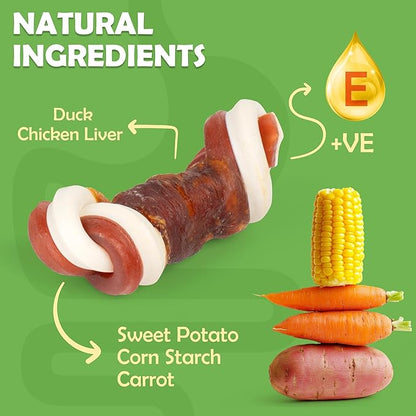 MON2SUN 2.5" Rawhide Free Dog Treats with Mixed Vegetables, Duck Wrapped Mini Knot Bones for Small Dogs, Healthy Snacks for Balanced Nutrition, 21.2oz