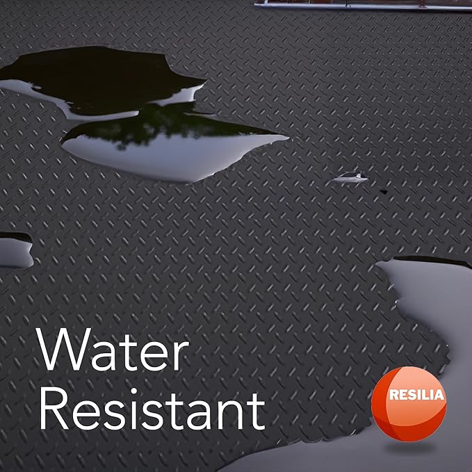 RESILIA Heavy Duty Garage Floor Runner &amp; Protector Mat - Slip Resistant Diamond Plate PVC Mats - Water, Spill, &amp; Stain Resistant, Black (4 feet x 10 feet), Made in The USA