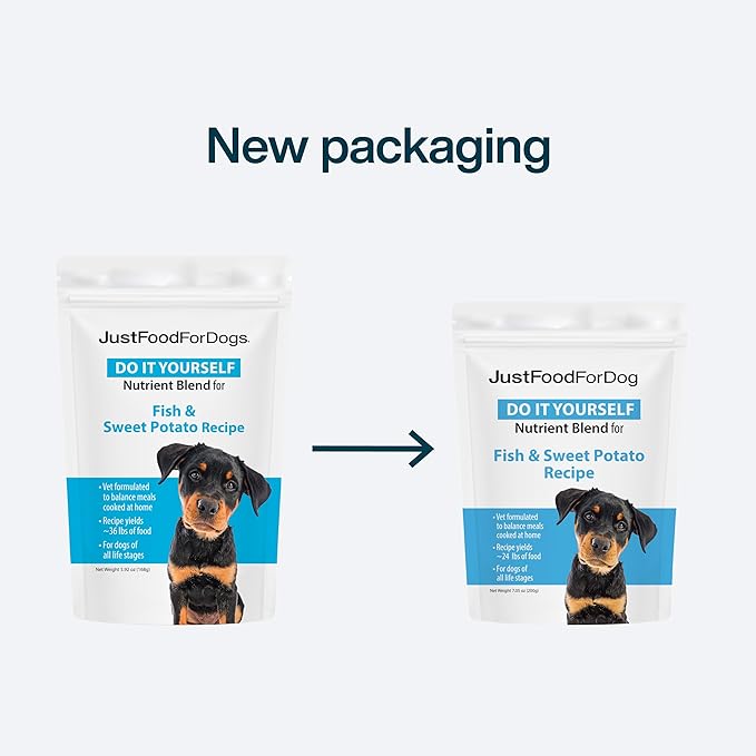 JustFoodForDogs DIY Nutrient Blend for Homemade Dog Food, Fish &amp; Sweet Potato Recipe, 5.92oz