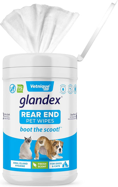 Vetnique Labs Glandex Dog Wipes for Pets Cleansing &amp; Deodorizing Anal Gland Hygienic Dog &amp; Cat Wipes with Vitamin E, Skin Conditioners and Aloe (75ct)