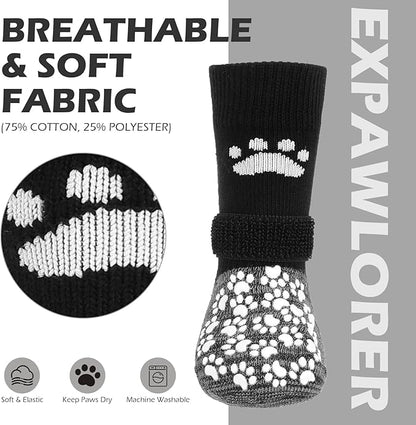 EXPAWLORER Anti Slip Dog Socks to Prevent Licking Paws, Shoes for Hot Pavement, Dog Booties for Small Medium Large Senior Dogs, Traction Control Boots &amp; Paw Protectors for Hardwood Floors Black&amp;Grey