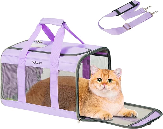BELLA &amp; PAL Cat Carrier Travel Bag, Airline Approved Lightweight Cat Carrier, Soft Sided Pet Carrier for Puppy Dogs Up to 18lbs, Collapsible Kitten Bag with Removable Waterproof Mat, Ventilated Mesh