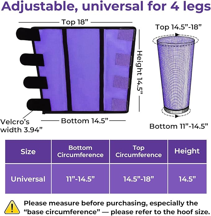Mesh Horse Fly Boots Set of 4，Adjustable and Universal Loose Fitting &amp; Non-Slip Horse Fly Leggings for Horses,Reduce Stressful Stomping (Purple)