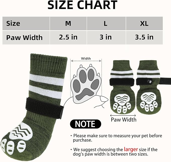 PUPTECK Non-slip Dog Socks to Prevent Licking Paws, Double Sides Dog Boots &amp; Paw Protectors Booties Traction on Hardwood Floors Hot Pavement with Grippers, for Small Medium Large Senior Dogs, Green XL