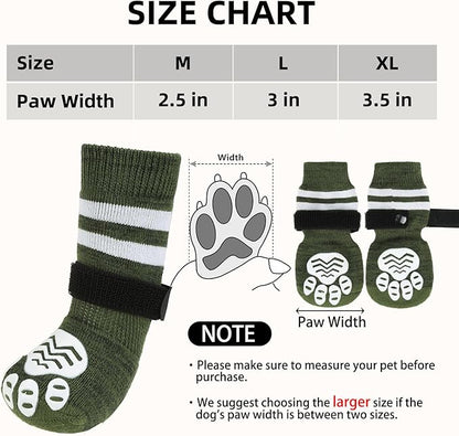 PUPTECK Non-slip Dog Socks to Prevent Licking Paws, Double Sides Dog Boots &amp; Paw Protectors Booties Traction on Hardwood Floors Hot Pavement with Grippers, for Small Medium Large Senior Dogs, Green XL