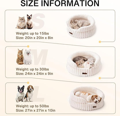 MEWOOFUN Washable Small Dog Bed, Cat Beds for Indoor Cats with Anti-Slip Bottom, Round Pet Bed for Puppy and Kitten (Beige, 24"x24"x9")
