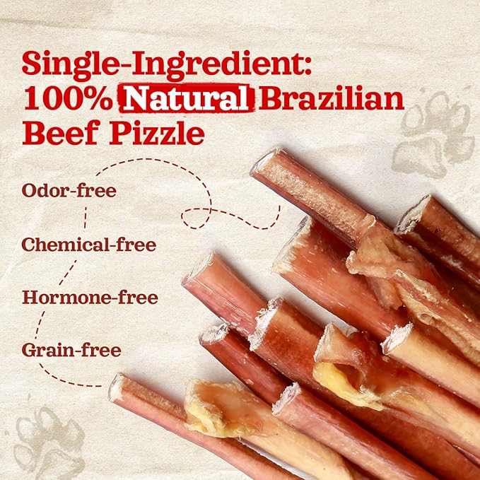 Natural Farm Odor-Free Thin Bully Sticks (12”, 12-Pack) All-Natural Long-Lasting Dog Chews, 100% Beef Pizzle, Grass-Fed, Grain-Free, Protein for Muscle Development &amp; Energy, Perfect for Large Dogs