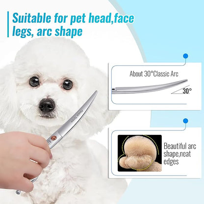 Dog Grooming Scissors: 7.0 inch Curved Pet Shears Made Of Japanese 440C Advanced Stainless Steel Professional Grooming Scissors for Dogs Cats and Other Pets