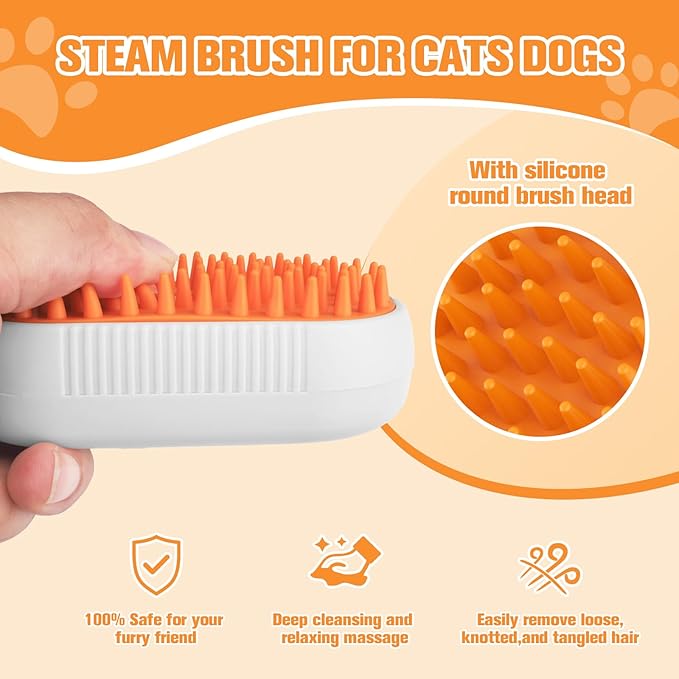 Cat Steam Brush for Shedding,3 in1 Cats Water Spary Comb,Rechargeable Steamy Cat Brush,Spritz Defur Comb for Cats,Silicone Pets Steamer Brushes for Massage,Grooming,Removing Loose Hair Yellowish&amp;White