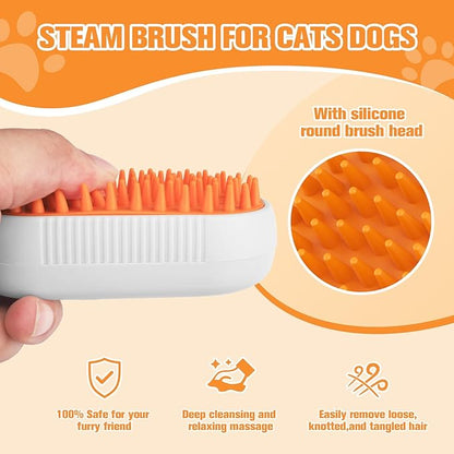 Cat Steam Brush for Shedding,3 in1 Cats Water Spary Comb,Rechargeable Steamy Cat Brush,Spritz Defur Comb for Cats,Silicone Pets Steamer Brushes for Massage,Grooming,Removing Loose Hair Yellowish&amp;White