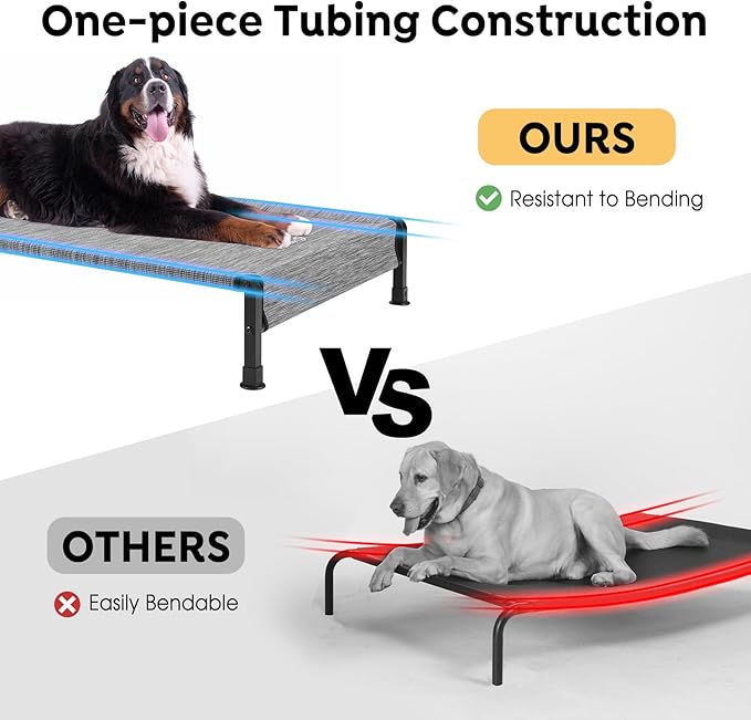 Veehoo Cooling Outdoor Dog Bed, Heavy Duty Elevated Pet Bed with Washable &amp; Breathable Teslin Mesh, Non-Slip Silicon Feet, Dog Cot Bed with Support Hem, 41" x 27", Black Silver, CWC2433
