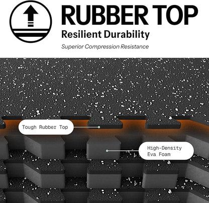 AIRHOP 0.79in Thick 48 Sq Ft Exercise Equipment Mats, 12 Tiles Upgraded Rubber Top with High Density EVA Foam, Large Interlocking Puzzle Gym Flooring for Home Gym, Heavy Weight Workout,Black &amp; White