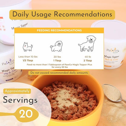 PawCo Magic Topper Skin &amp; Coat - Dog Food Topper for Healthy Skin &amp; Shiny Fur, Grain-Free Meal Enhancer with Omega-3 &amp; DHA, 160g