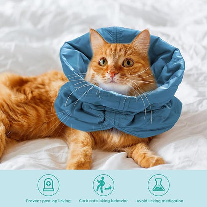 Cat Recovery Collar, Soft Adjustable Cat Cone Alternative, Lightweight Waterproof Fasteners Collars for Cats Kittens Puppies, After Surgery Stop Licking and Daily Use (Lake Blue, M(Neck7.9-13.8"))