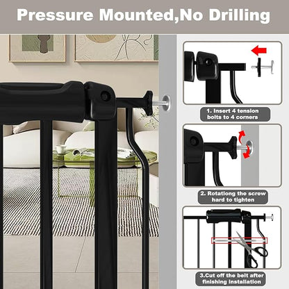 Fairy Baby Extra Wide Baby Gate Black 57.5-62 Inch Wide, Walk Through Pressure Mounted No Drill, Long and Large Tension Dog Gates for Pet and Kids