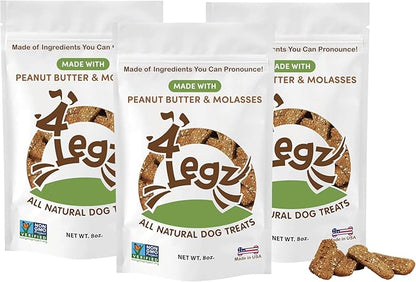 Organic Peanut Butter &amp; Molasses Dog Treats – Healthy, Crunchy, Vegan Biscuits with Whole &amp; Real Ingredients – All Natural &amp; USA‐Baked, 8 Ounce (Pack of 3)