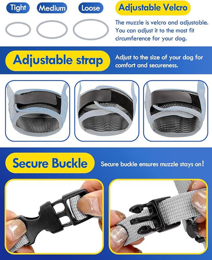 Dog Muzzle, Soft Air Mesh Muzzle for Small Medium Large Dogs Anti Biting Barking Chewing, Breathable Drinkable Adjustable Loop Pets Muzzle for German Shepherd Husky Labrador Retriever (Grey,L)