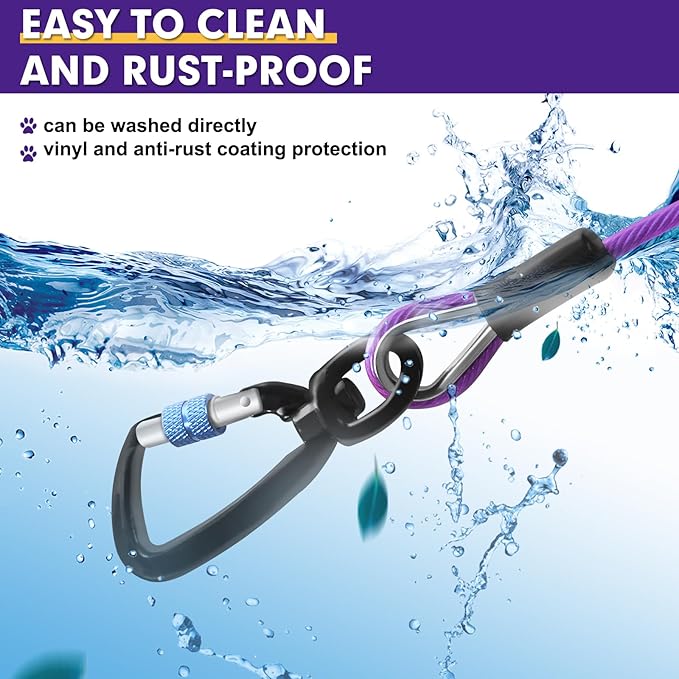 Snagle Paw 10FT Tie Out Cable for Dogs-1000LBS Break Strength,Heavy Duty Dog Leads for Yard with Shock Absorbing Spring &amp; Swivel Hook,Dog Leash Cable for Outside,Dog Line Tether for Small Large Dogs