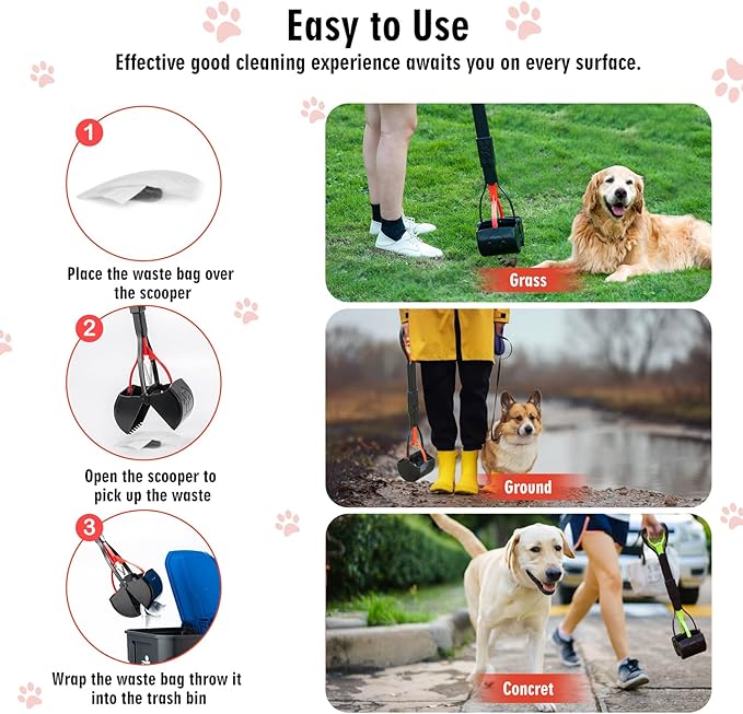 33" Pooper Scooper 2 Pack, XL Tall Handle No Touch Dog Pooper Scooper for Large Small Dogs, Durable Spring &amp; Lightweight, Large Pooper Scooper for Dogs Heavy Duty, Foldable Dog Poop Pick Up Tool