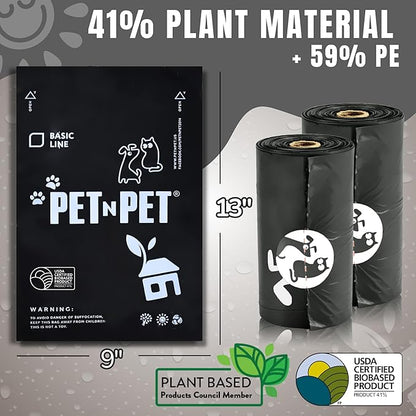Pet N Pet 1080 Counts Black Poop Bags for Dogs, 41% Plant Based &amp; 59% PE Extra Thick Dog Poop Bags Rolls, 9" x 13", Unscented Pet Waste Bag
