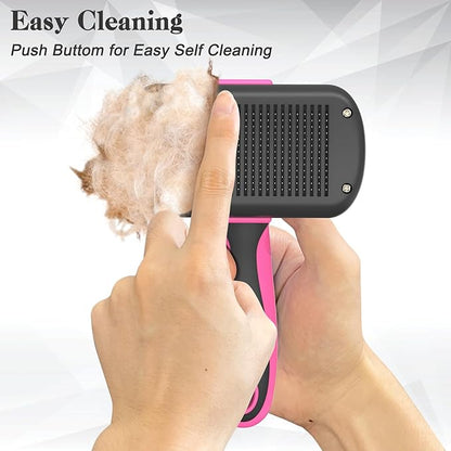 Self-Cleaning Pet Grooming Brush - Skin-Friendly Deshedding Tool for Dogs &amp; Cats in Pink, Removes Loose Hair and Tangles