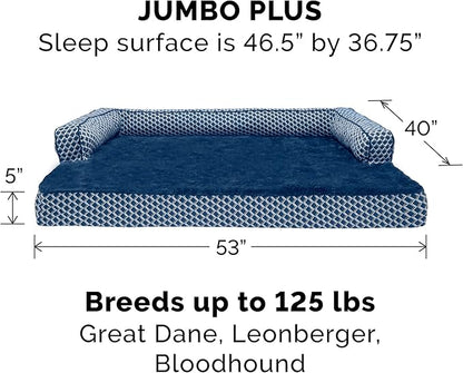 Furhaven Memory Foam Dog Bed for Large Dogs w/ Removable Bolsters &amp; Washable Cover, For Dogs Up to 125 lbs - Plush &amp; Woven Decor Comfy Couch Sofa - Diamond Blue, Jumbo Plus/XXL