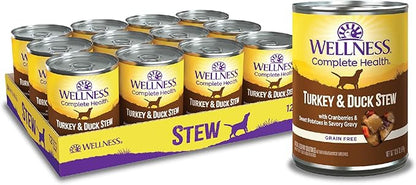 Wellness Complete Health Thick &amp; Chunky Natural Grain Free Canned Wet Dog Food, Turkey &amp; Duck Stew, 12.5-Ounce Can (Pack of 12)