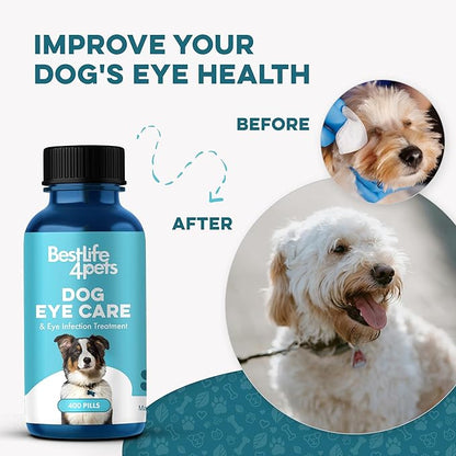Dog Eye Care &amp; Infection Treatment, Natural Dog Supplements for Conjunctivitis, Swelling, Dry Eyes and Discharge, Easy to Use, No More Struggle with Canine Drops, 400 Small Pills