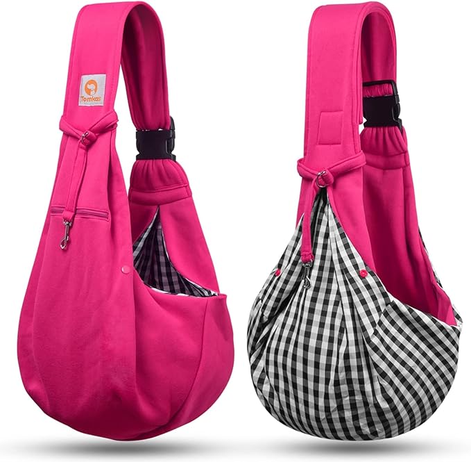 TOMKAS Dog Sling Carrier for Small Dogs Puppy Carrier for Small Dogs (Rose red, Adjustable Strap for 3-10 lbs &amp; Zipper Pocket)