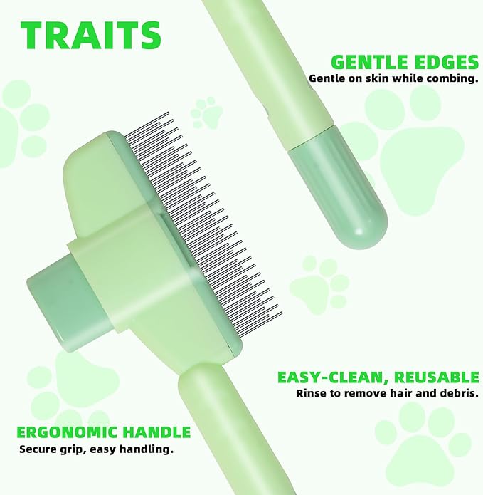 Pet Hair Removal Comb,New Cat Brush with Release Button,Pet Grooming Brush for Short&amp;Long Pet Hair,Deshedding Brush for Pet (green)