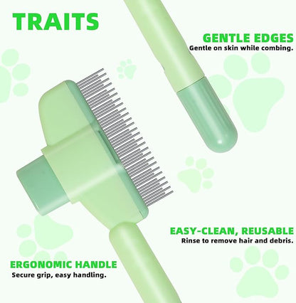 Pet Hair Removal Comb,New Cat Brush with Release Button,Pet Grooming Brush for Short&amp;Long Pet Hair,Deshedding Brush for Pet (green)