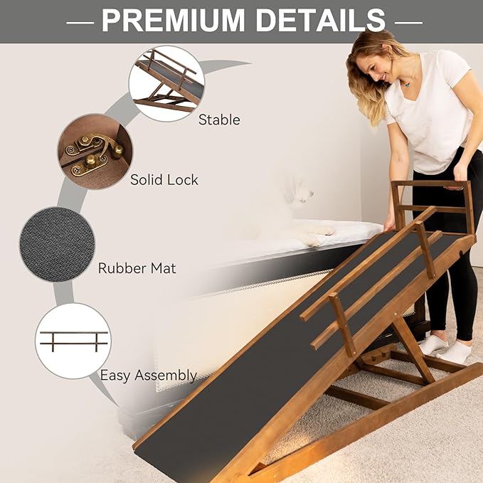ABORON Dog Ramp,Adjustable Folding Pet Ramp for Bed,Couch,SUV - High Traction Portable Rubber Paw Ramps,Great for Small &amp; Large Old Dogs &amp; Cats, Supports up to 200 lbs,63&