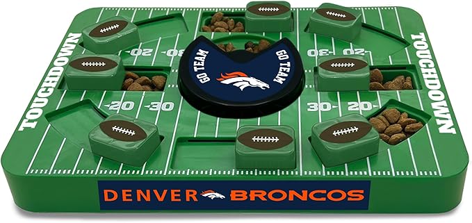 Pets First NFL Denver Broncos Large Puzzle Toy, New Size, Interactive Dog Treat &amp; Slow Feeding Toy