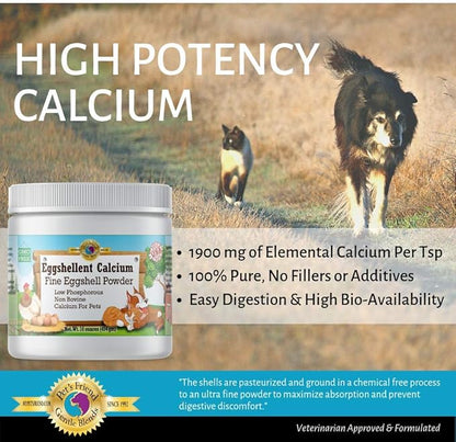 Calcium for Dogs and Cats - Fine Eggshell Powder - Strong Hip &amp; Joint Supplement for Dogs and Cats- Dietary Supplement - No Additives - Pet&