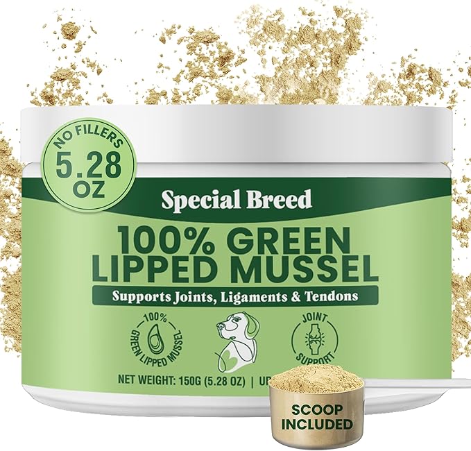 Green Lipped Mussel Powder for Dogs &amp; Cats - 100% New Zealand Green Lipped Mussels - Natural Hip &amp; Joint Supplement for Joints, Tendons, Ligaments, Muscles - 150 Grams - Up to 500 Servings