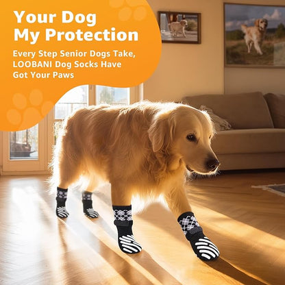 LOOBANI Dog Socks to Prevent Licking Paws - Dog Socks for Hardwood Floors Anti Slip for Traction Control - Dog Grippy Socks for Senior Dog Small Medium Large Dogs on Tile Floors, Black S