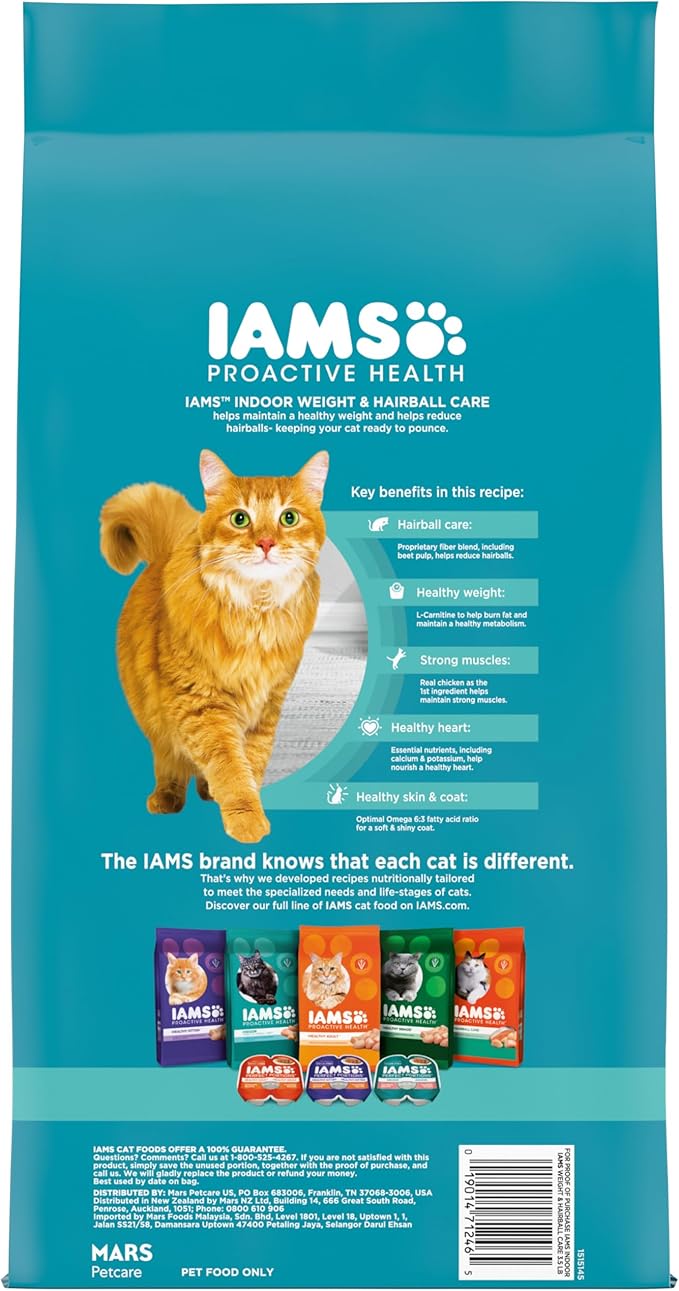 IAMS Proactive Health Indoor Weight Control &amp; Hairball Care Adult Dry Cat Food, Chicken &amp; Turkey Recipe, 3.5 lb. Bag