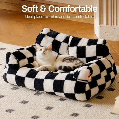 MEWOOFUN Cat Bed for Indoor Cats, Washable Dog Beds for Small Medium Dogs &amp; Cats, Fluffy Cat Couch with Non-Slip Bottom (Black&amp;White, 26.0" L x 19.0" W x 13.0" Th)