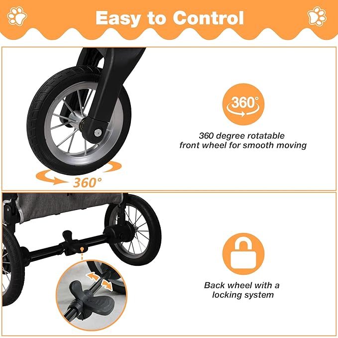4 Wheel Pet Stroller with Storage Basket - Foldable &amp; Breathable with Mesh Skylight, Large Dog Stroller with Adjustable Handle - Ideal for Travel and Walking with Medium to Large Dogs, Up to 120 lbs